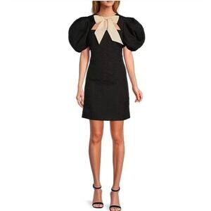 Antonio Melani 4 Black Courtney Grow Savile Short Puff Sleeve Bow Tie Neck Dress